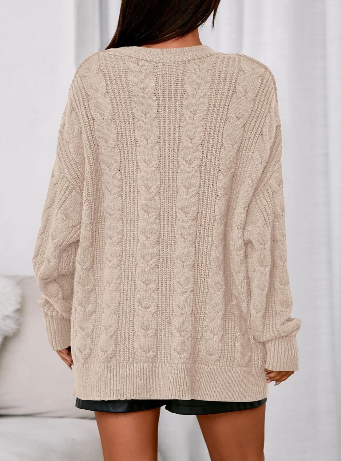 imagePRETTYGARDEN Womens Chunky Cardigan Sweaters 2025 Fall Oversized Cable Knit Long Sleeve Open Front Cardigans Winter ClothingApricot