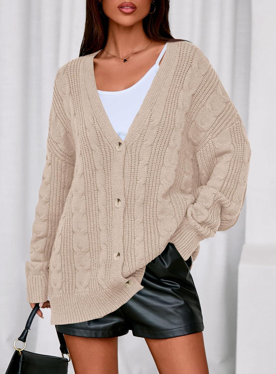 imagePRETTYGARDEN Womens Chunky Cardigan Sweaters 2025 Fall Oversized Cable Knit Long Sleeve Open Front Cardigans Winter ClothingApricot
