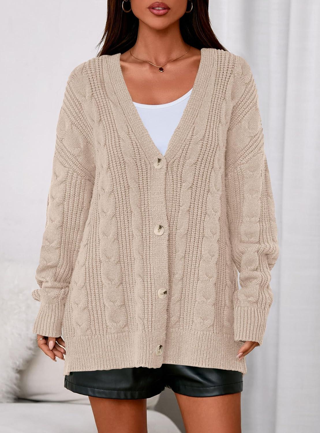 imagePRETTYGARDEN Womens Chunky Cardigan Sweaters 2025 Fall Oversized Cable Knit Long Sleeve Open Front Cardigans Winter ClothingApricot