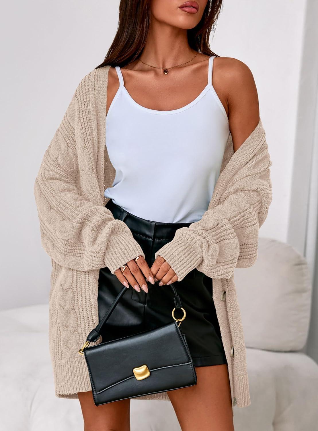 imagePRETTYGARDEN Womens Chunky Cardigan Sweaters 2025 Fall Oversized Cable Knit Long Sleeve Open Front Cardigans Winter ClothingApricot