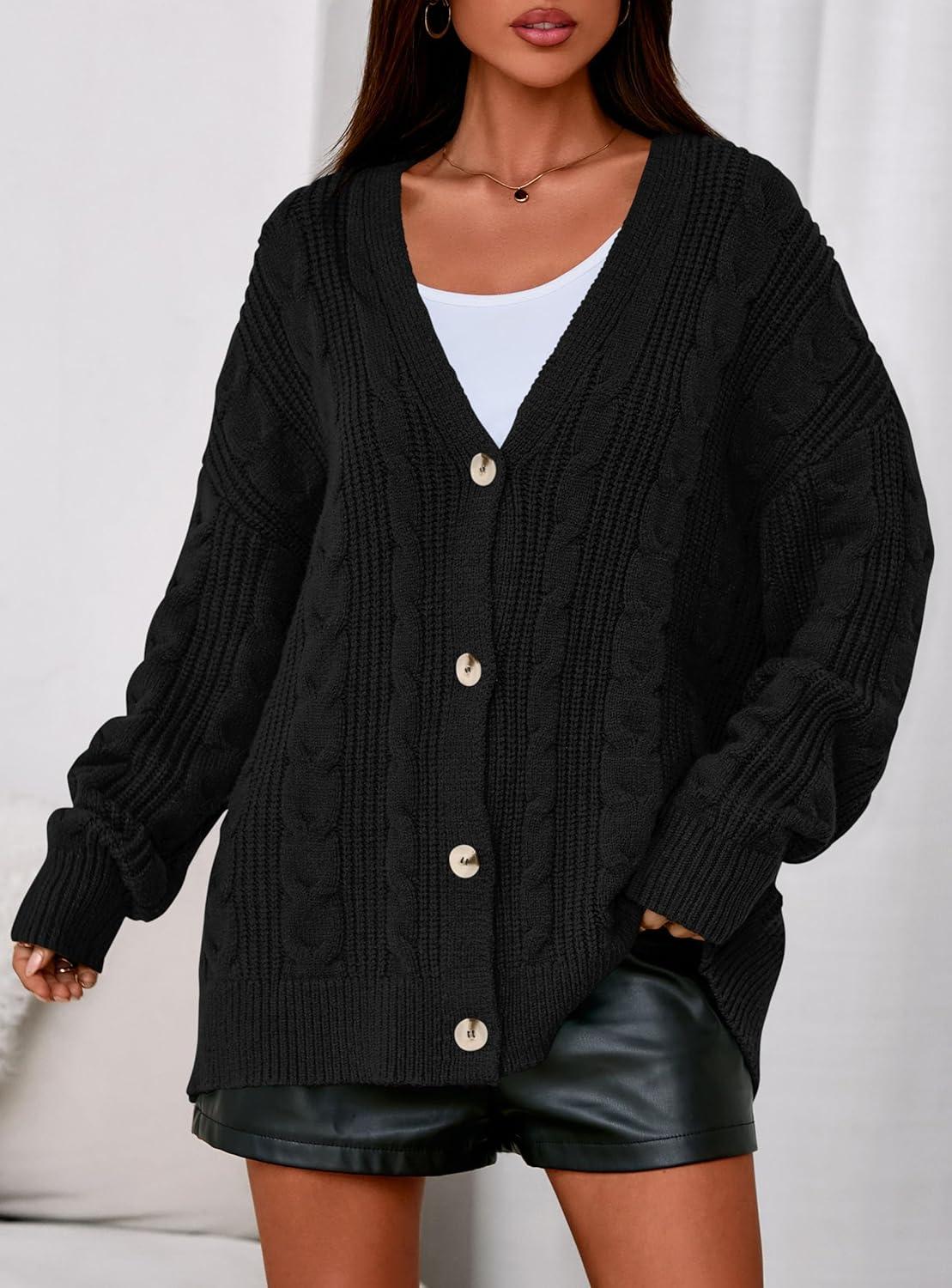 imagePRETTYGARDEN Womens Chunky Cardigan Sweaters 2025 Fall Oversized Cable Knit Long Sleeve Open Front Cardigans Winter ClothingBlack