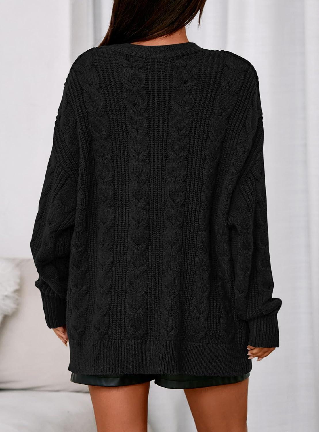 imagePRETTYGARDEN Womens Chunky Cardigan Sweaters 2025 Fall Oversized Cable Knit Long Sleeve Open Front Cardigans Winter ClothingBlack