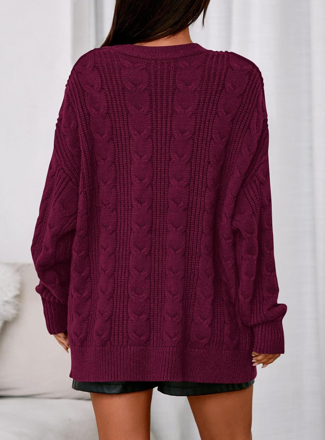 imagePRETTYGARDEN Womens Chunky Cardigan Sweaters 2025 Fall Oversized Cable Knit Long Sleeve Open Front Cardigans Winter ClothingBurgundy