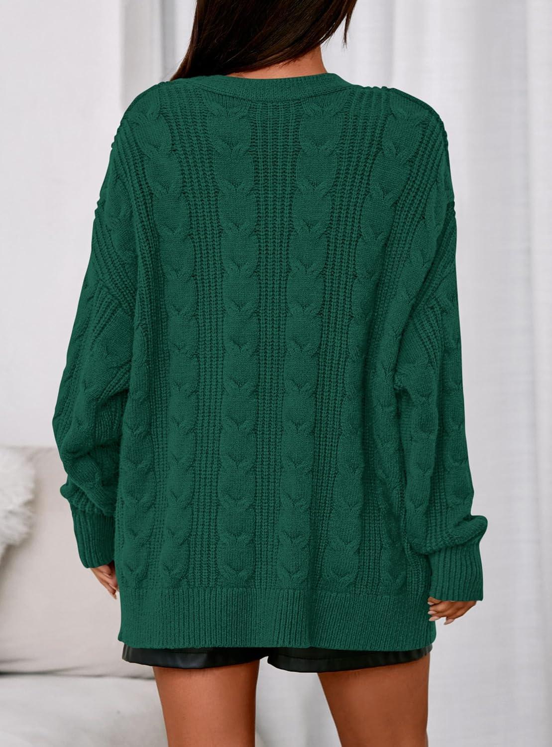 imagePRETTYGARDEN Womens Chunky Cardigan Sweaters 2025 Fall Oversized Cable Knit Long Sleeve Open Front Cardigans Winter ClothingDark Green