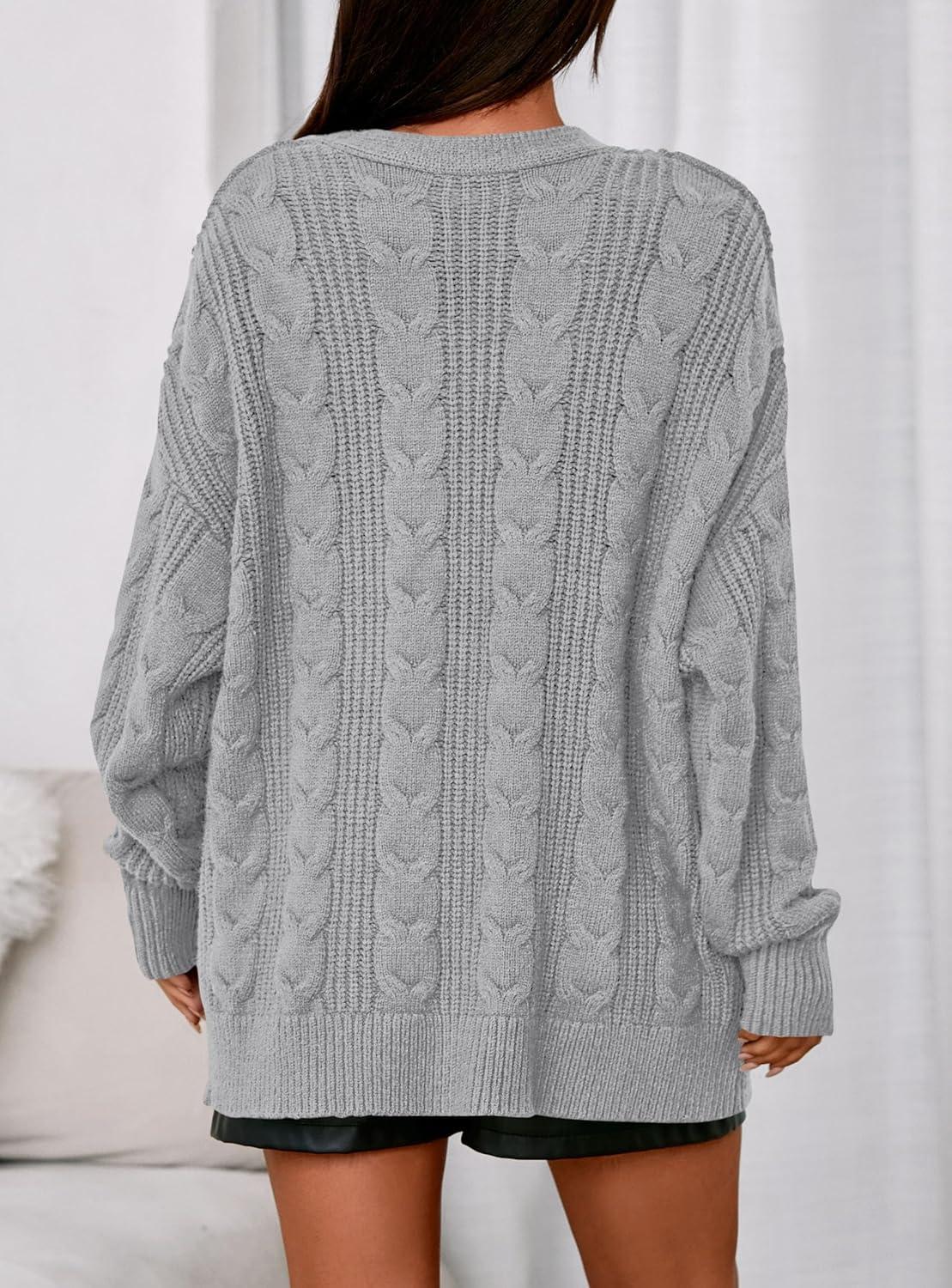 imagePRETTYGARDEN Womens Chunky Cardigan Sweaters 2025 Fall Oversized Cable Knit Long Sleeve Open Front Cardigans Winter ClothingGrey