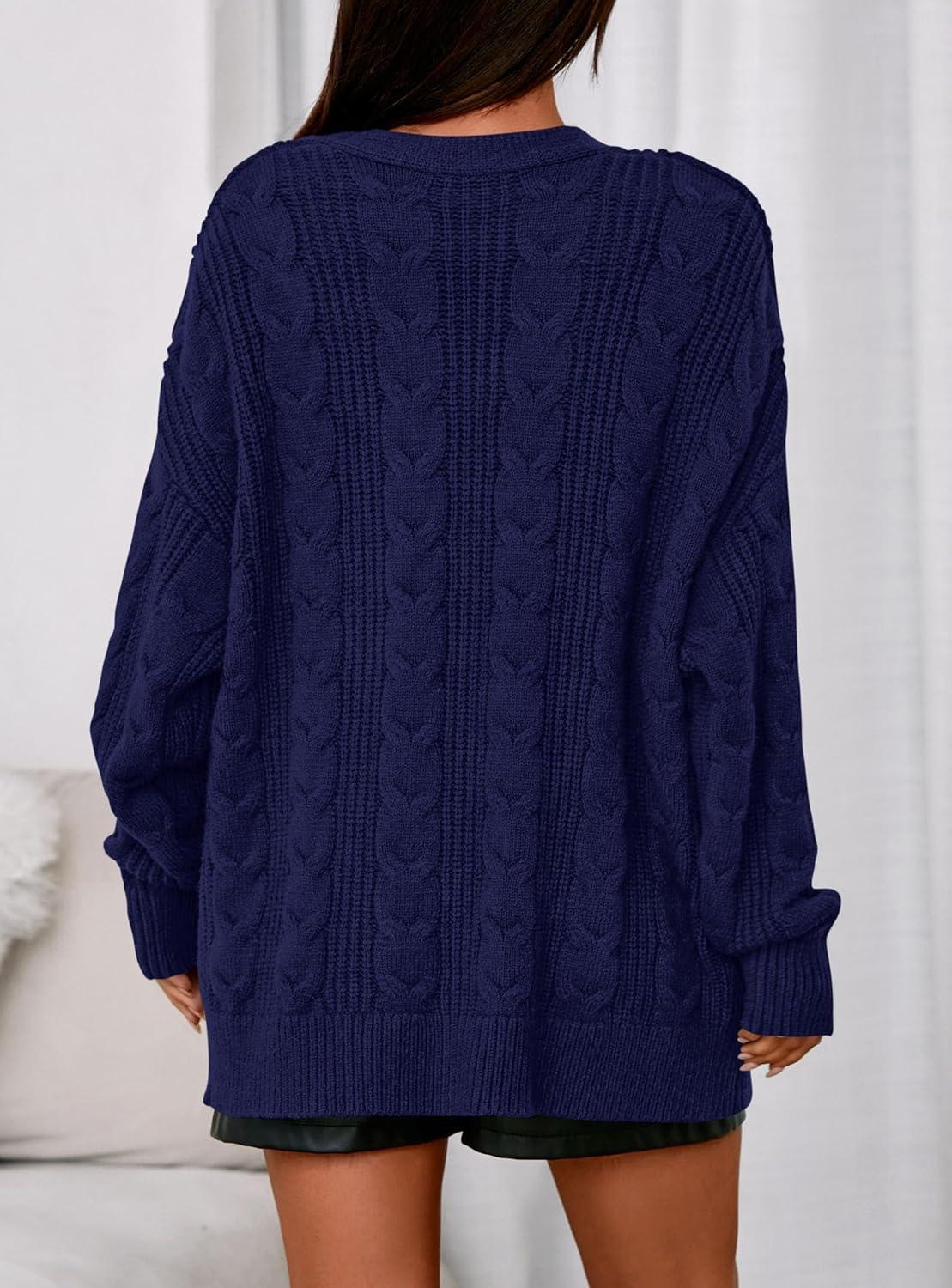 imagePRETTYGARDEN Womens Chunky Cardigan Sweaters 2025 Fall Oversized Cable Knit Long Sleeve Open Front Cardigans Winter ClothingNavy Blue