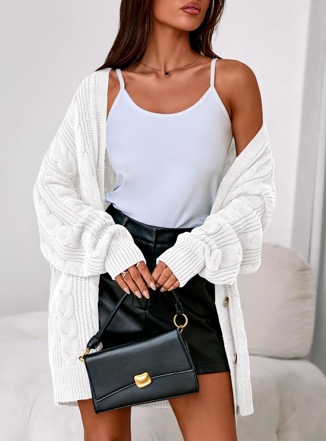 imagePRETTYGARDEN Womens Chunky Cardigan Sweaters 2025 Fall Oversized Cable Knit Long Sleeve Open Front Cardigans Winter ClothingWhite