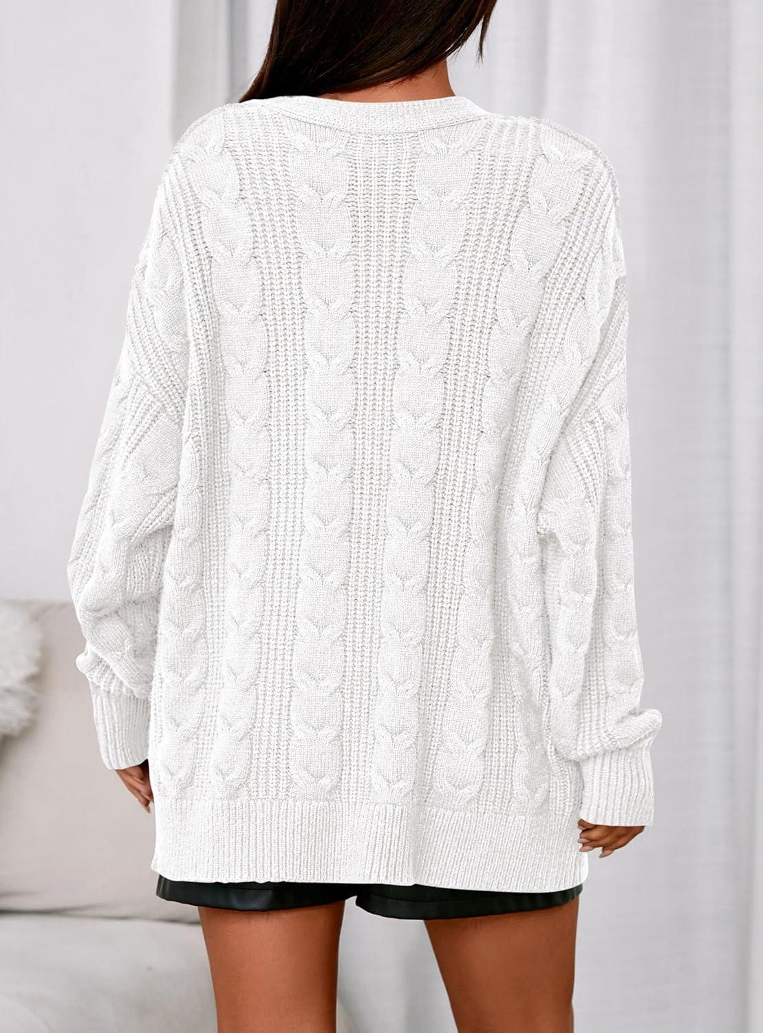imagePRETTYGARDEN Womens Chunky Cardigan Sweaters 2025 Fall Oversized Cable Knit Long Sleeve Open Front Cardigans Winter ClothingWhite