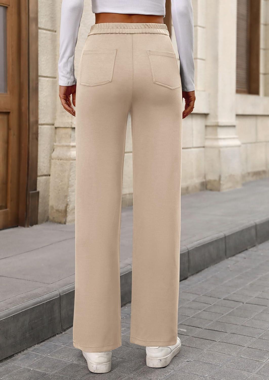 imagePRETTYGARDEN Womens Dressy Casual Dress Pants 2025 Fall Straight Leg High Elastic Waisted Stretch Trouser SlacksBeige