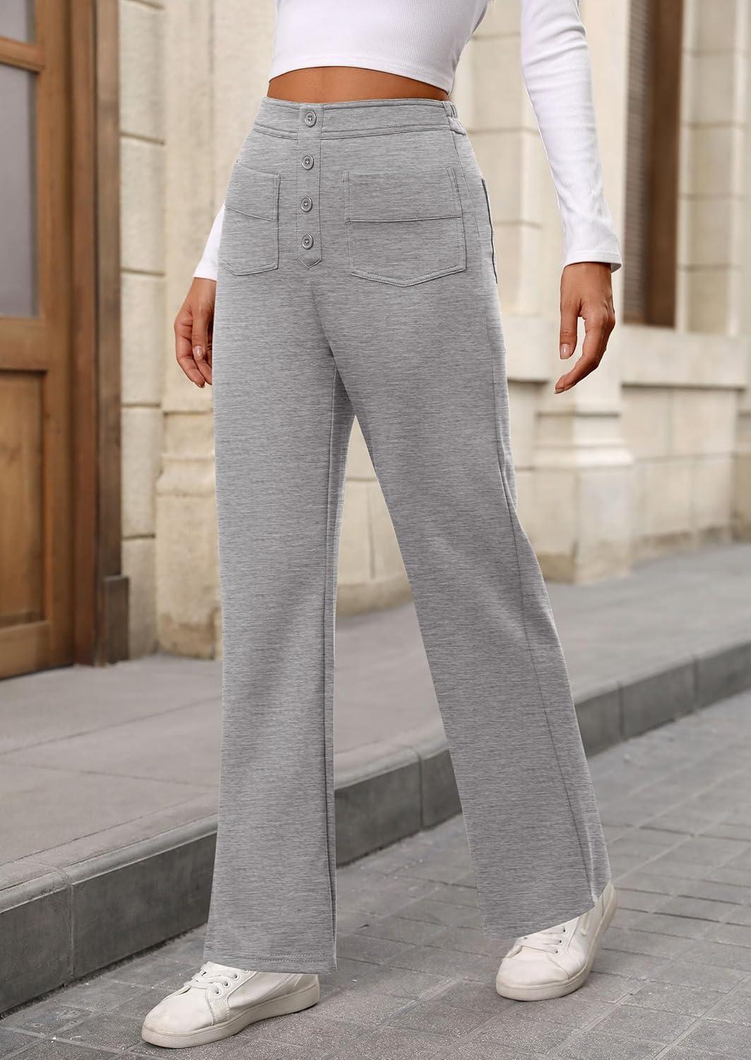 imagePRETTYGARDEN Womens Dressy Casual Dress Pants 2025 Fall Straight Leg High Elastic Waisted Stretch Trouser SlacksGrey