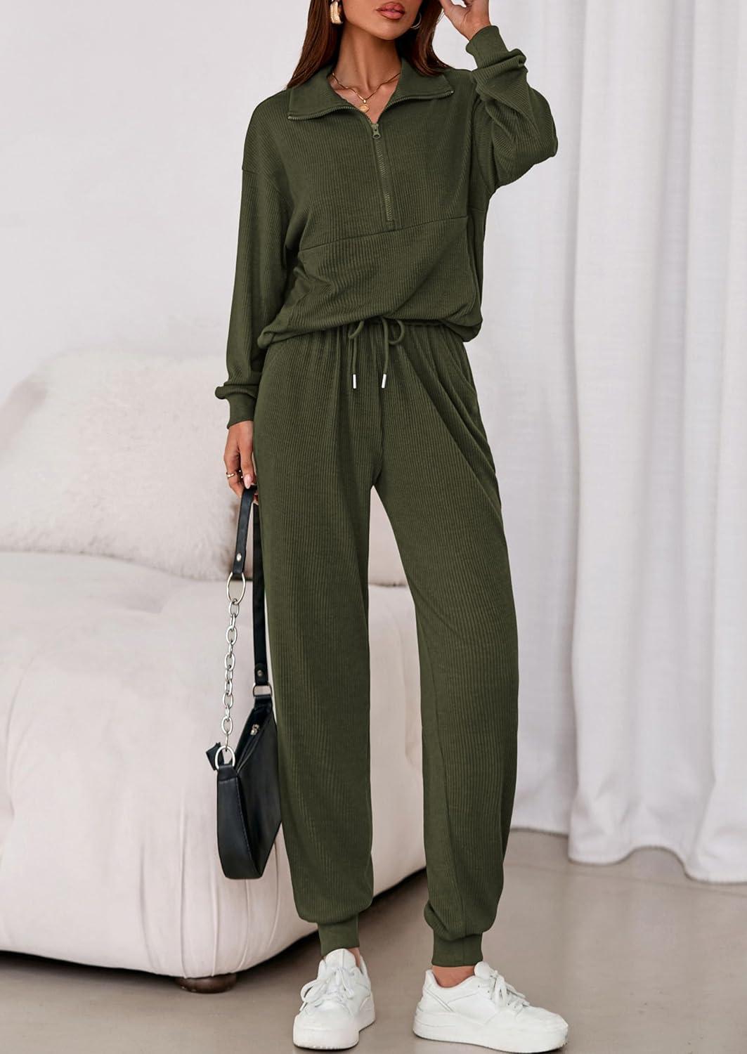 imagePRETTYGARDEN Womens Fall 2 Piece Lounge Sets Zip Up Sweatshirt Jogger Pants Sweat Track Suits Travel Outfit Winter Clothing