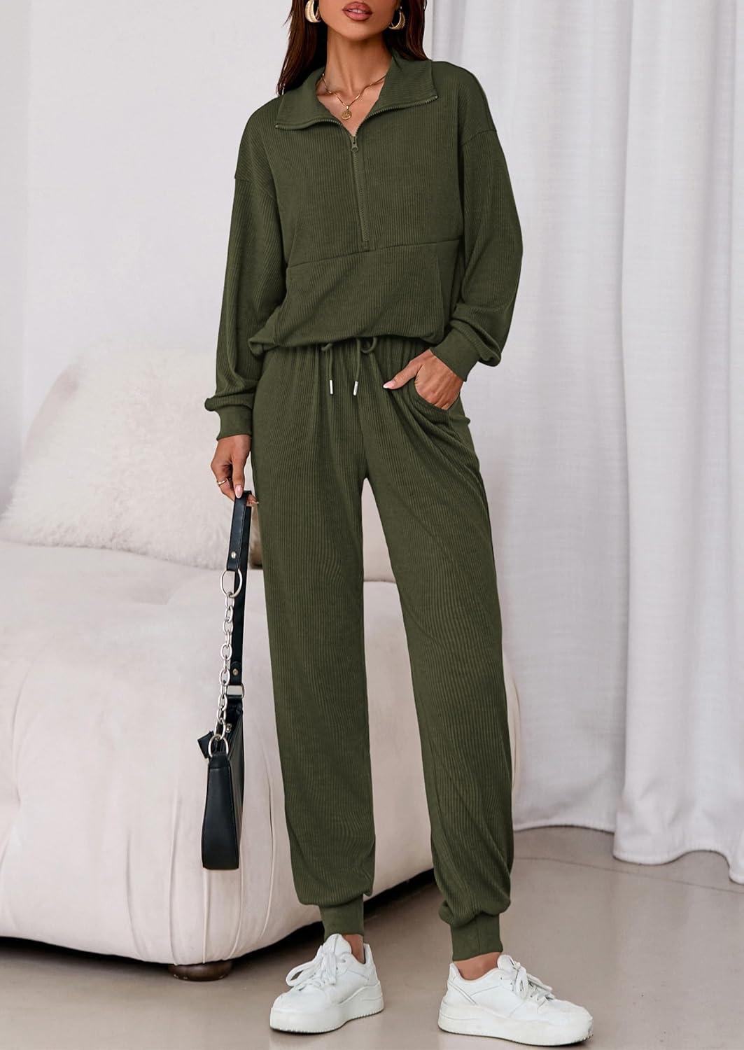 imagePRETTYGARDEN Womens Fall 2 Piece Lounge Sets Zip Up Sweatshirt Jogger Pants Sweat Track Suits Travel Outfit Winter Clothing