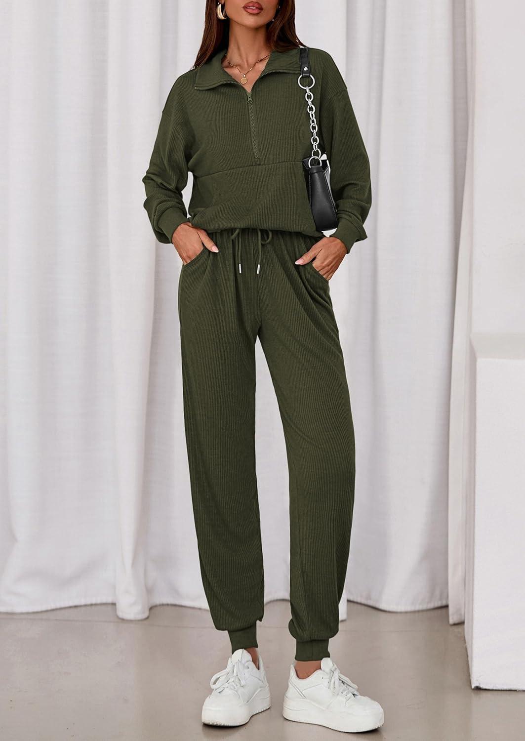 imagePRETTYGARDEN Womens Fall 2 Piece Lounge Sets Zip Up Sweatshirt Jogger Pants Sweat Track Suits Travel Outfit Winter Clothing