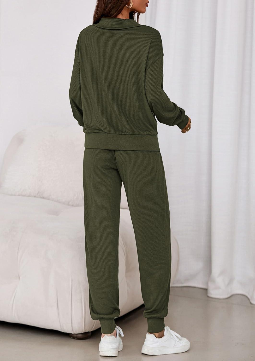 imagePRETTYGARDEN Womens Fall 2 Piece Lounge Sets Zip Up Sweatshirt Jogger Pants Sweat Track Suits Travel Outfit Winter Clothing