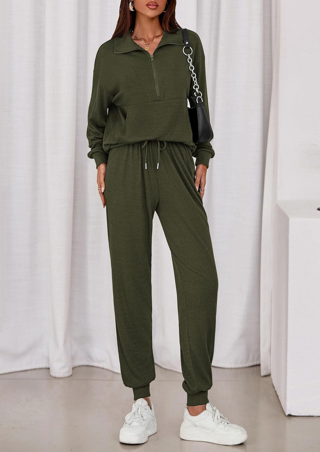 imagePRETTYGARDEN Womens Fall 2 Piece Lounge Sets Zip Up Sweatshirt Jogger Pants Sweat Track Suits Travel Outfit Winter Clothing