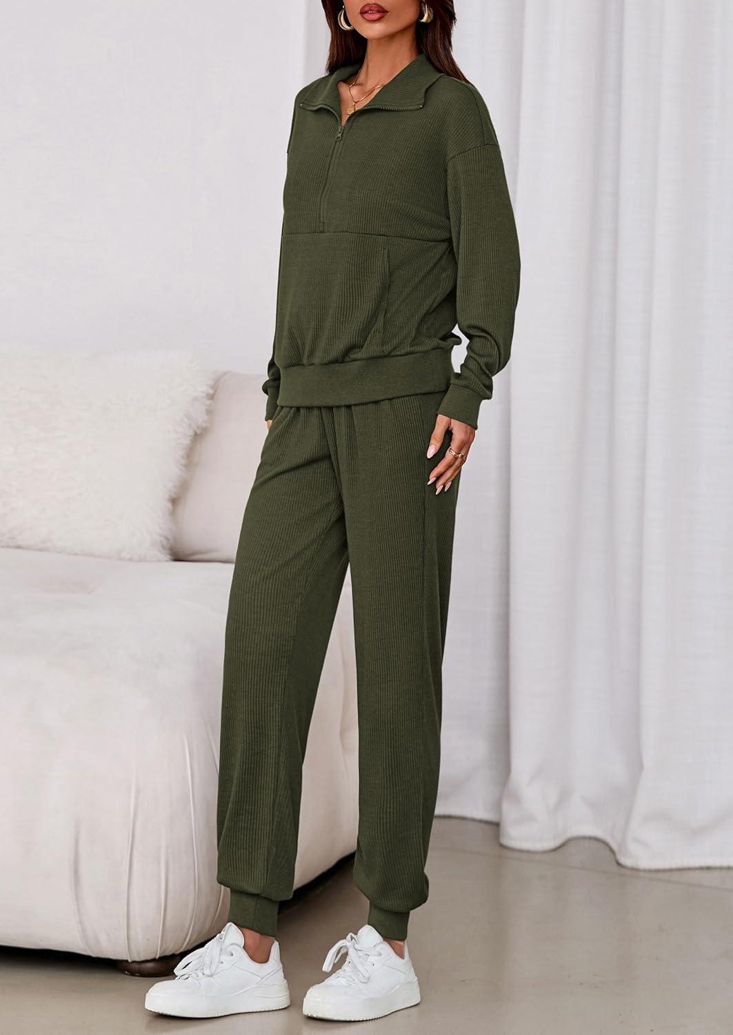 imagePRETTYGARDEN Womens Fall 2 Piece Lounge Sets Zip Up Sweatshirt Jogger Pants Sweat Track Suits Travel Outfit Winter Clothing