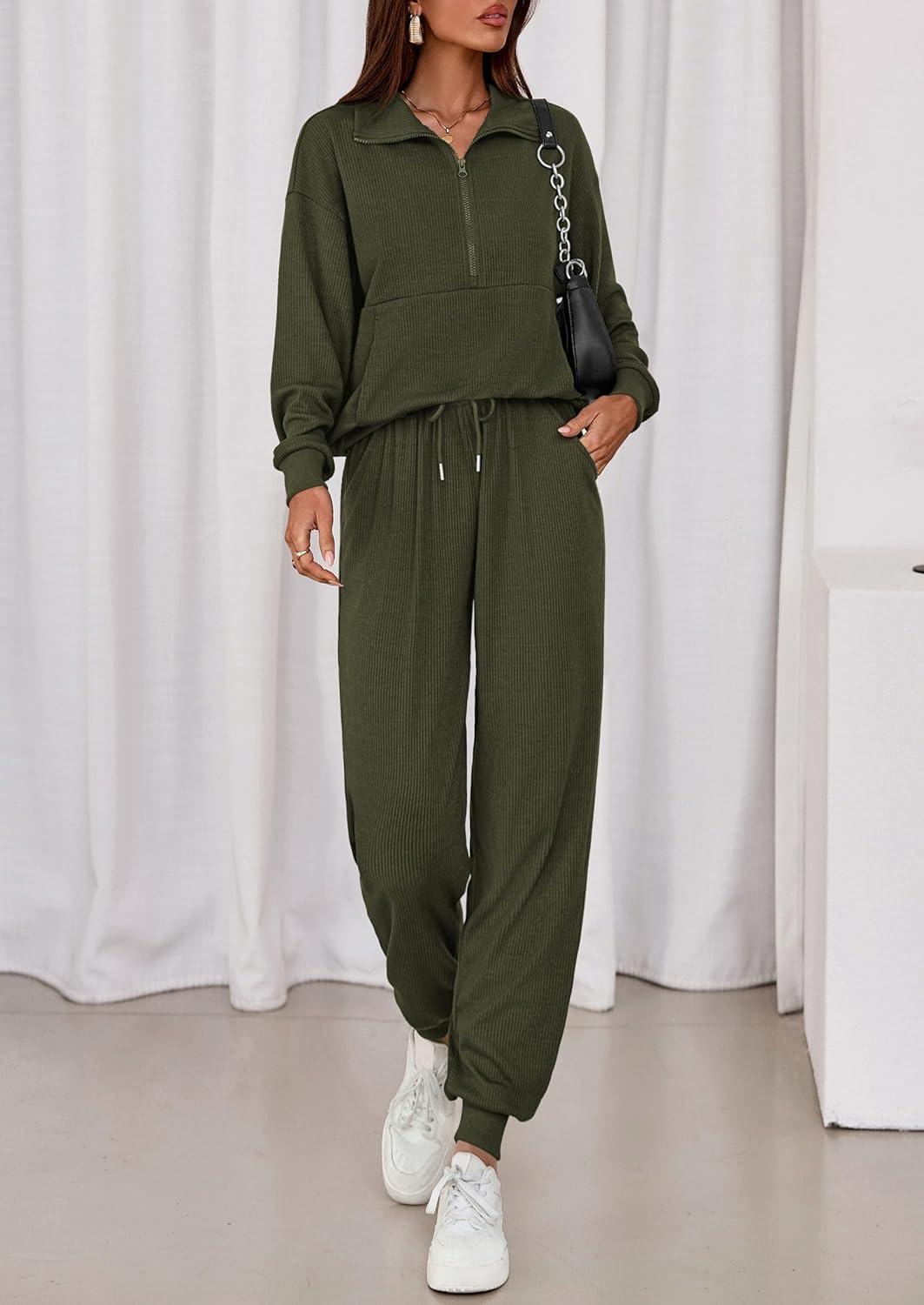 imagePRETTYGARDEN Womens Fall 2 Piece Lounge Sets Zip Up Sweatshirt Jogger Pants Sweat Track Suits Travel Outfit Winter Clothing
