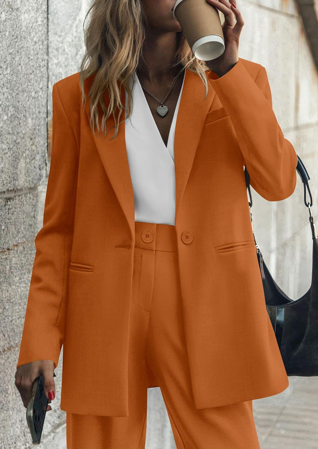 imagePRETTYGARDEN Womens Fall Two Piece Outfits Dressy Blazer Jacket and Wide Leg Pants Pockets Business Casual Office Suit SetsBrown