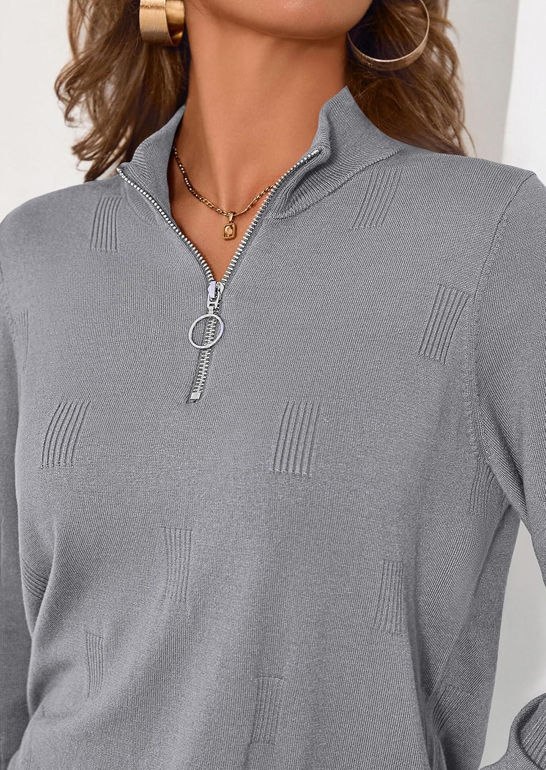 imagePRETTYGARDEN Womens Sweaters Quarter Zip Knit Long Sleeve Business Casual Pullover Tops 2025 Fall Fashion Work OutfitsGrey