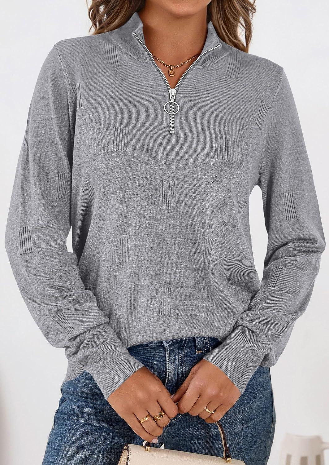 imagePRETTYGARDEN Womens Sweaters Quarter Zip Knit Long Sleeve Business Casual Pullover Tops 2025 Fall Fashion Work OutfitsGrey