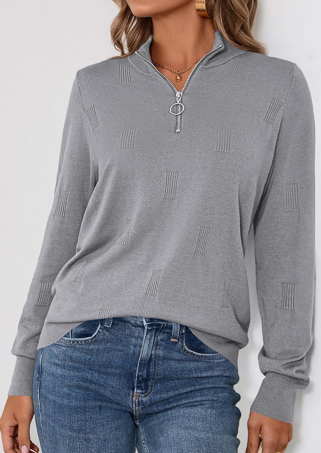 imagePRETTYGARDEN Womens Sweaters Quarter Zip Knit Long Sleeve Business Casual Pullover Tops 2025 Fall Fashion Work OutfitsGrey