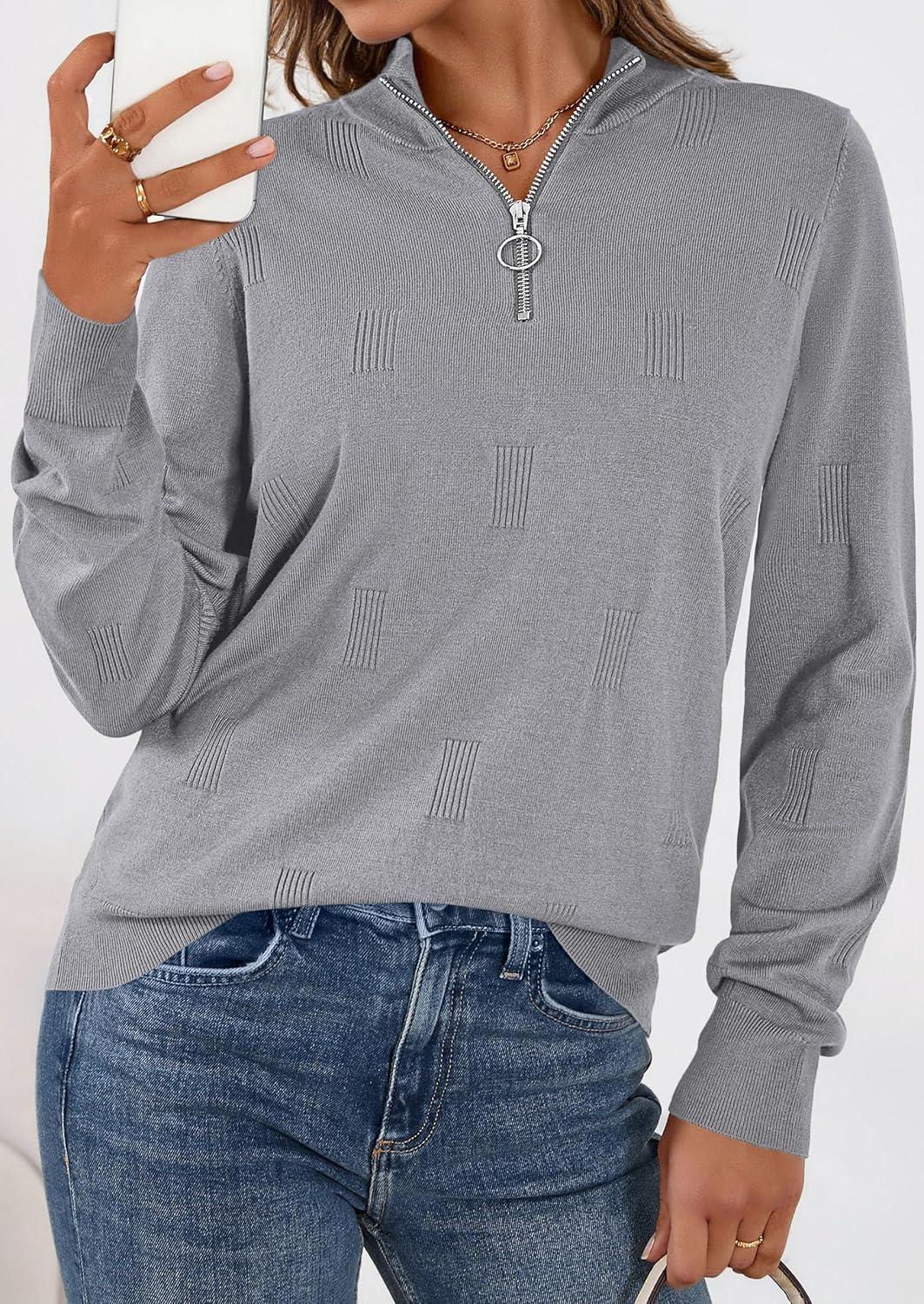 imagePRETTYGARDEN Womens Sweaters Quarter Zip Knit Long Sleeve Business Casual Pullover Tops 2025 Fall Fashion Work OutfitsGrey