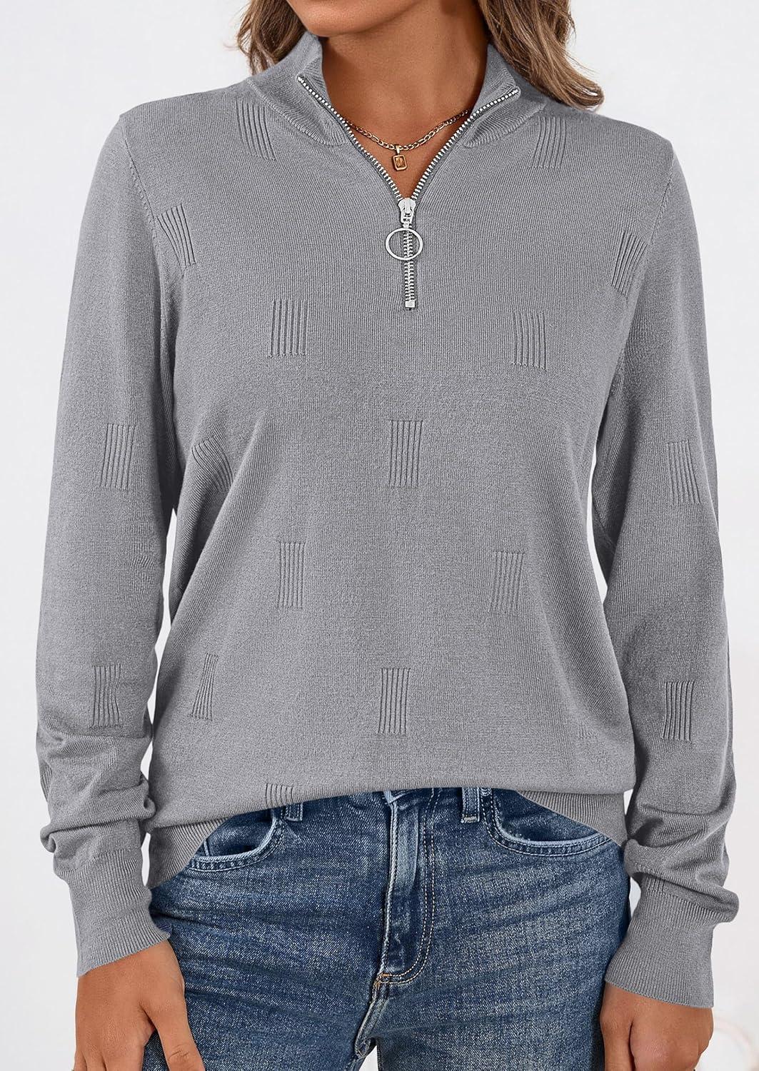 imagePRETTYGARDEN Womens Sweaters Quarter Zip Knit Long Sleeve Business Casual Pullover Tops 2025 Fall Fashion Work OutfitsGrey