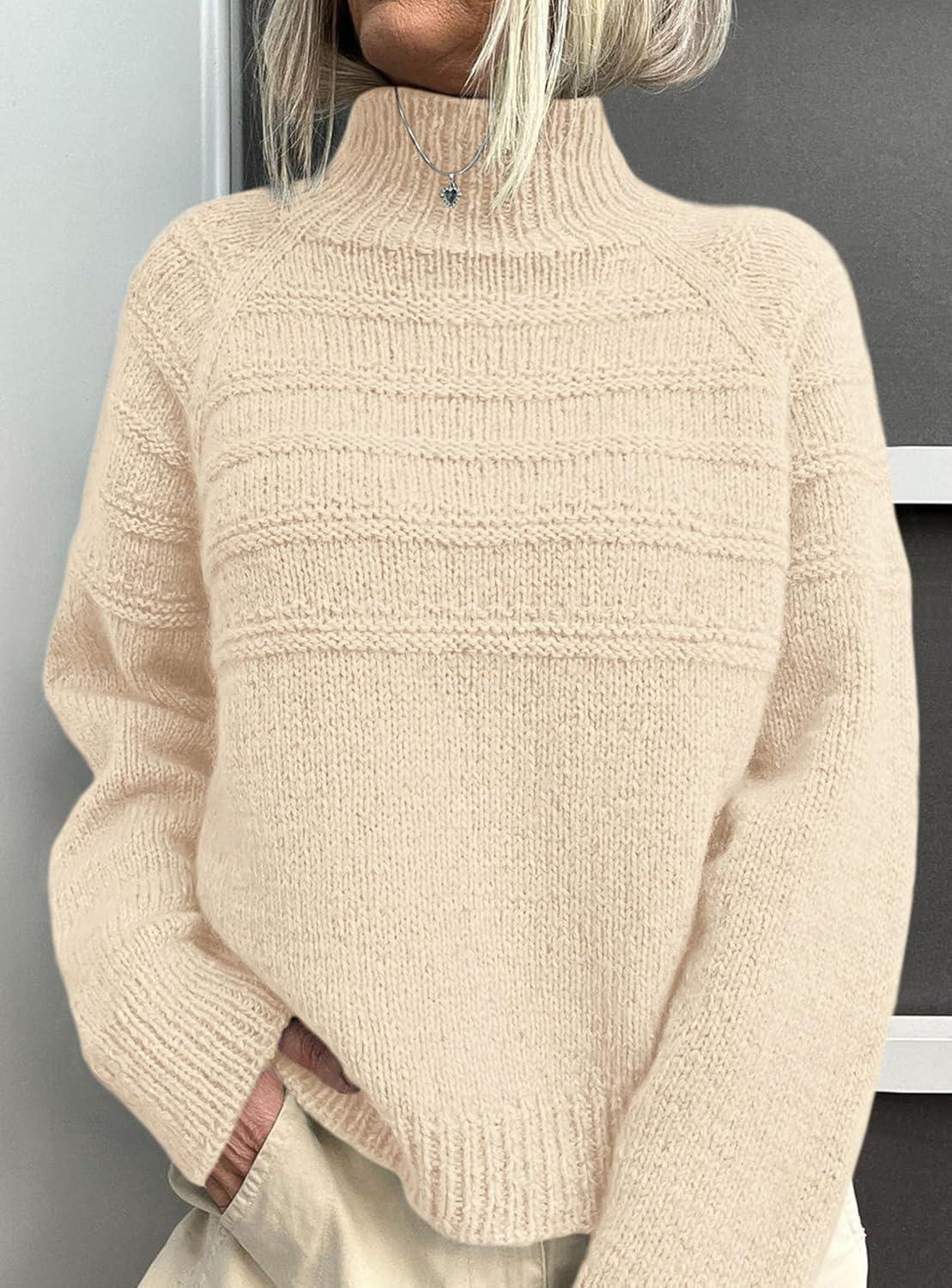 imagePRETTYGARDEN Womens Turtleneck Sweaters 2026 Fall Chunky Knit Pullover Long Sleeve Jumper Tops Trendy Winter ClothesBeige