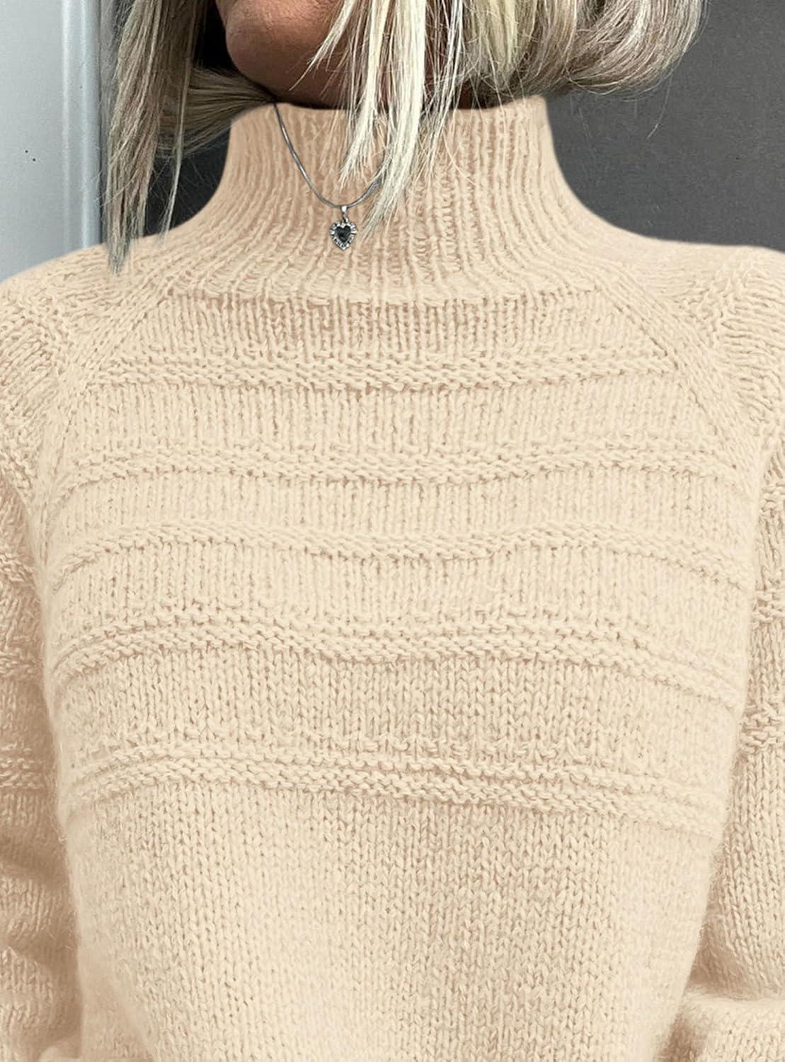 imagePRETTYGARDEN Womens Turtleneck Sweaters 2026 Fall Chunky Knit Pullover Long Sleeve Jumper Tops Trendy Winter ClothesBeige