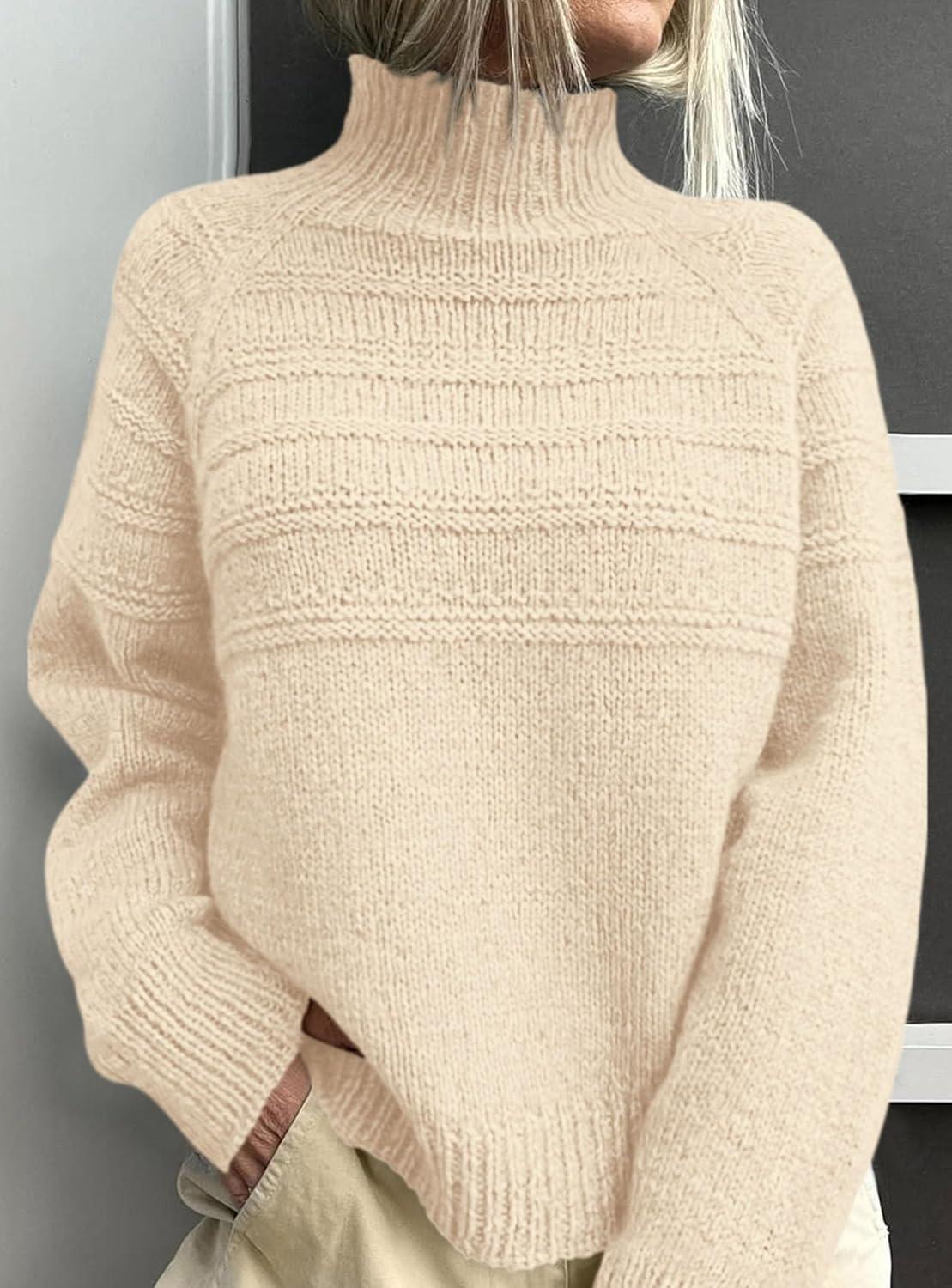 imagePRETTYGARDEN Womens Turtleneck Sweaters 2026 Fall Chunky Knit Pullover Long Sleeve Jumper Tops Trendy Winter ClothesBeige