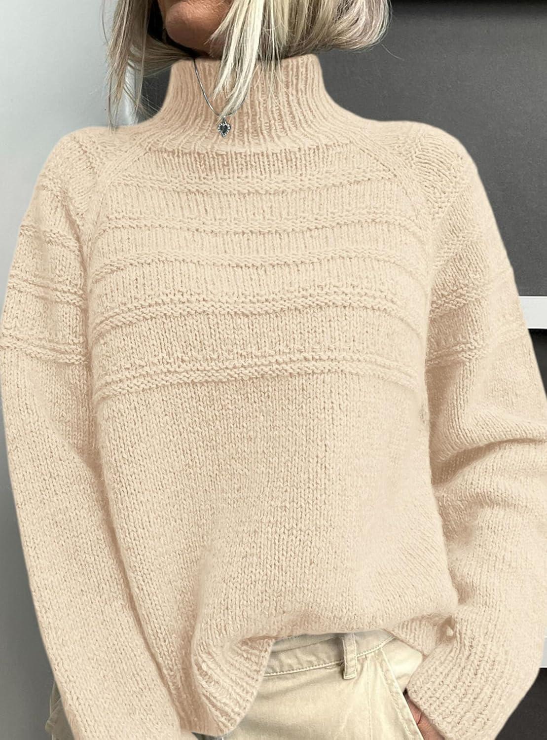 imagePRETTYGARDEN Womens Turtleneck Sweaters 2026 Fall Chunky Knit Pullover Long Sleeve Jumper Tops Trendy Winter ClothesBeige