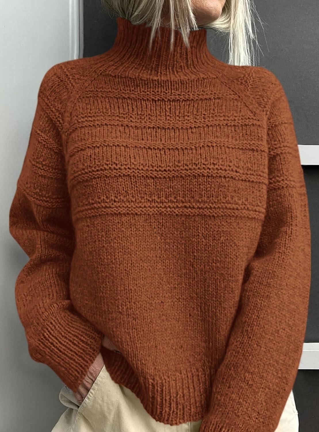 imagePRETTYGARDEN Womens Turtleneck Sweaters 2026 Fall Chunky Knit Pullover Long Sleeve Jumper Tops Trendy Winter ClothesCaramel