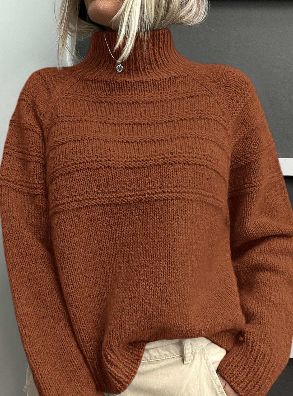 imagePRETTYGARDEN Womens Turtleneck Sweaters 2026 Fall Chunky Knit Pullover Long Sleeve Jumper Tops Trendy Winter ClothesCaramel