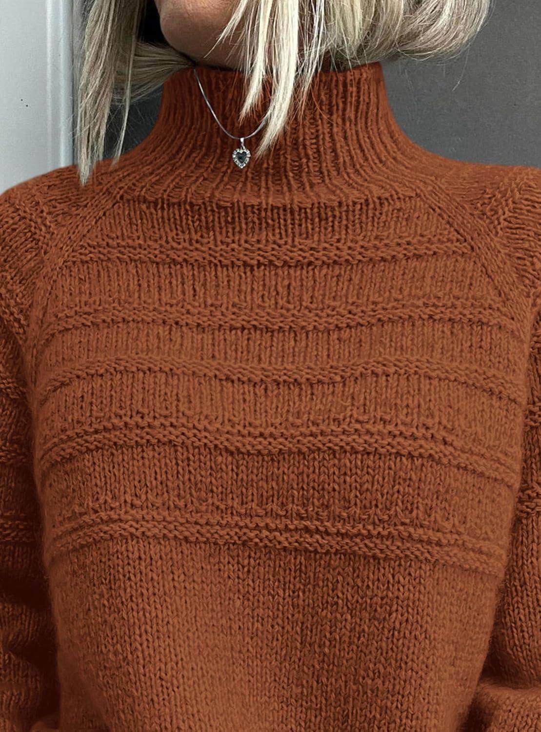 imagePRETTYGARDEN Womens Turtleneck Sweaters 2026 Fall Chunky Knit Pullover Long Sleeve Jumper Tops Trendy Winter ClothesCaramel