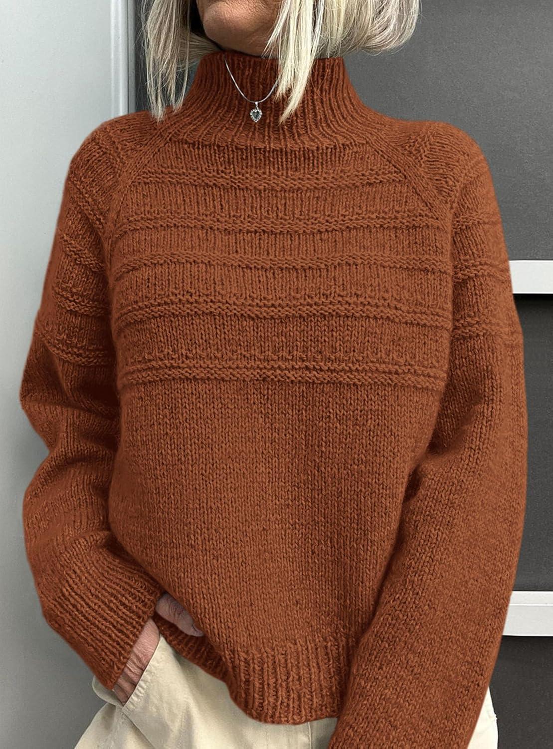 imagePRETTYGARDEN Womens Turtleneck Sweaters 2026 Fall Chunky Knit Pullover Long Sleeve Jumper Tops Trendy Winter ClothesCaramel