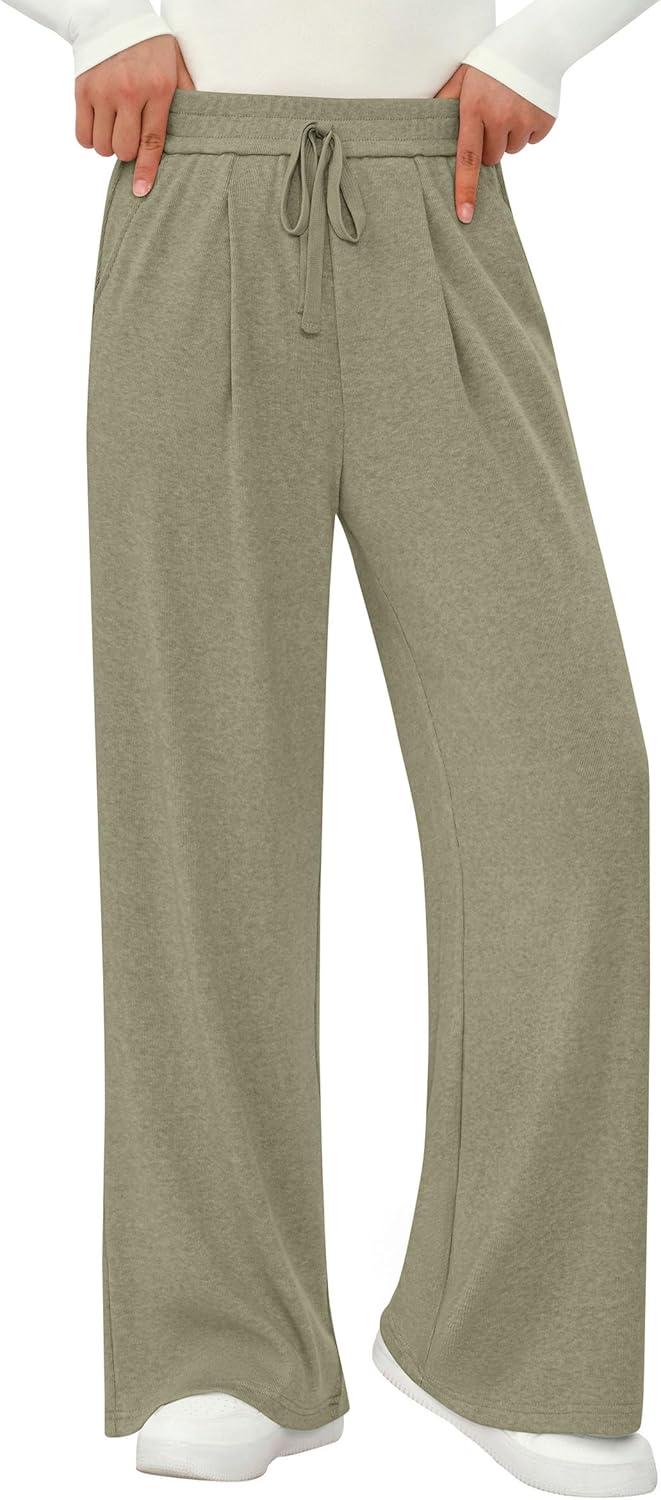 imagePRETTYGARDEN Womens Wide Leg Pants 2025 Fall Clothes Elastic High Waisted Knit Lounge Palazzo Pant Trousers with Pockets