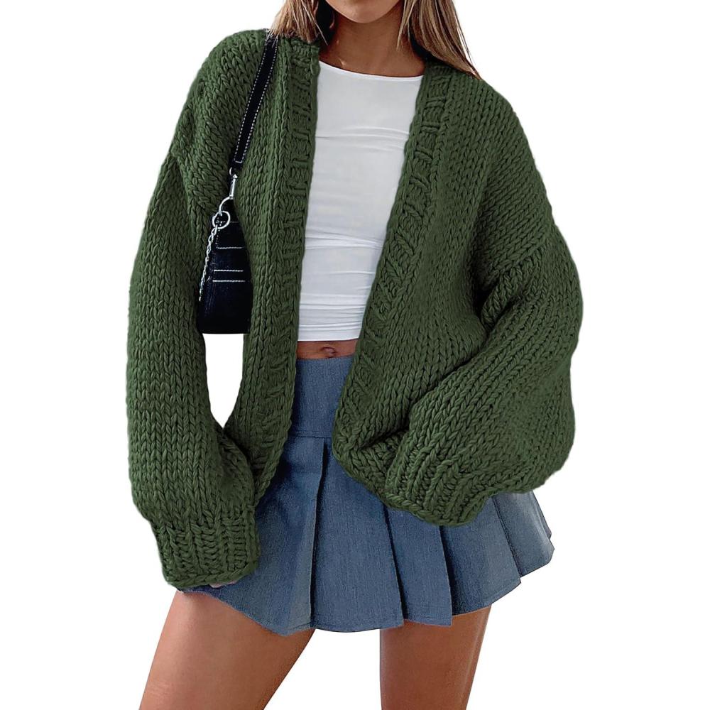 imagePRETTYGARDEN Cardigan Sweaters for Women Trendy Fall Fashion 2026 Long Sleeve Chunky Knit Cardigans Winter Clothing OutfitsArmy Green