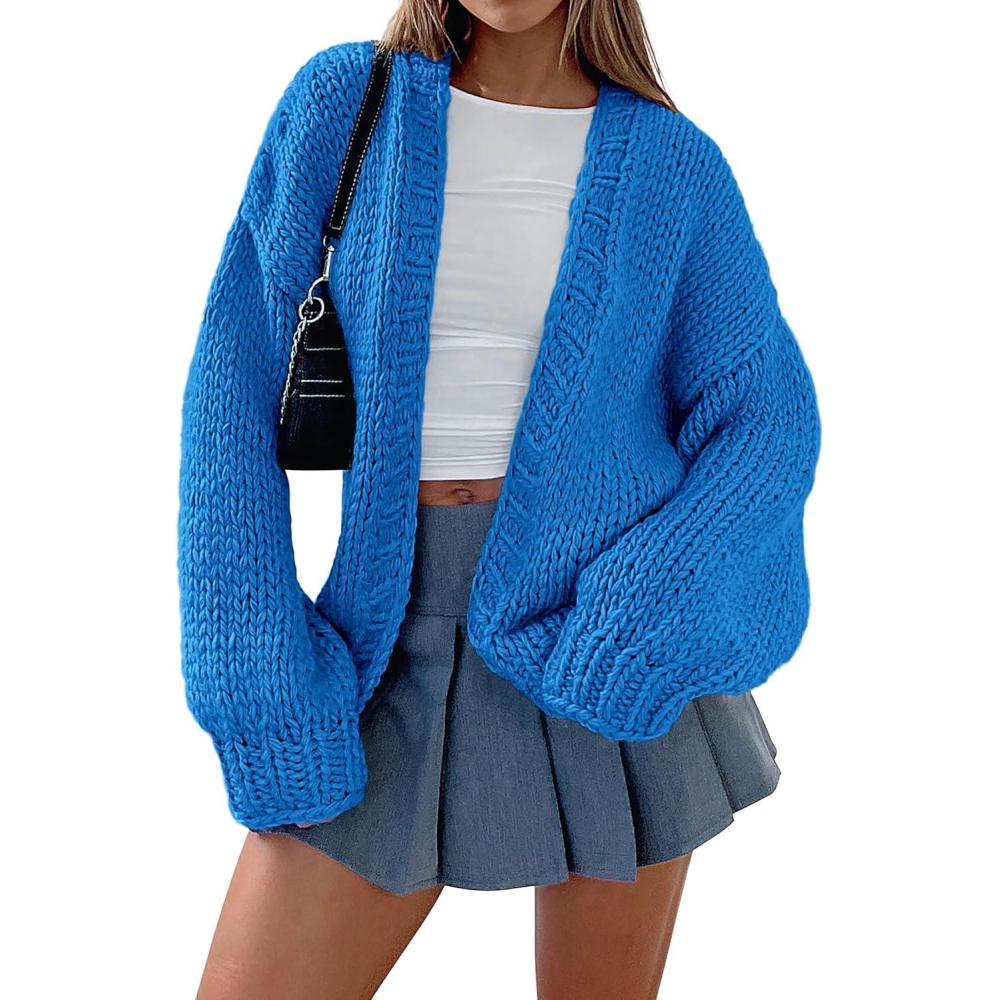 imagePRETTYGARDEN Cardigan Sweaters for Women Trendy Fall Fashion 2026 Long Sleeve Chunky Knit Cardigans Winter Clothing OutfitsBlue