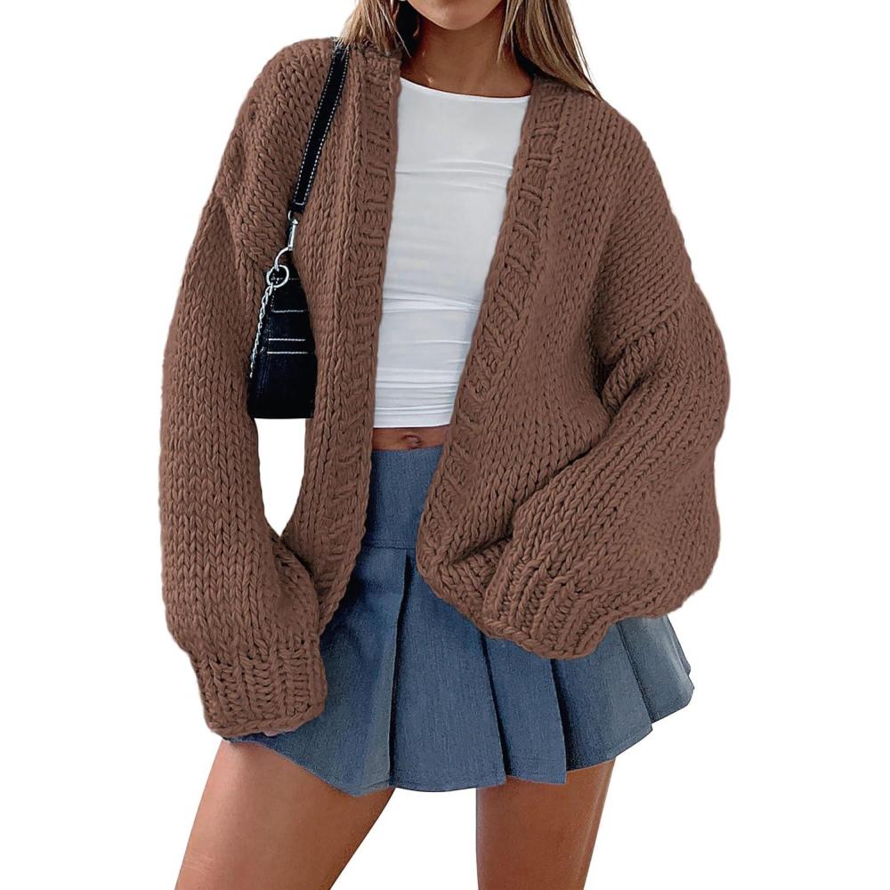 imagePRETTYGARDEN Cardigan Sweaters for Women Trendy Fall Fashion 2026 Long Sleeve Chunky Knit Cardigans Winter Clothing OutfitsCoffee