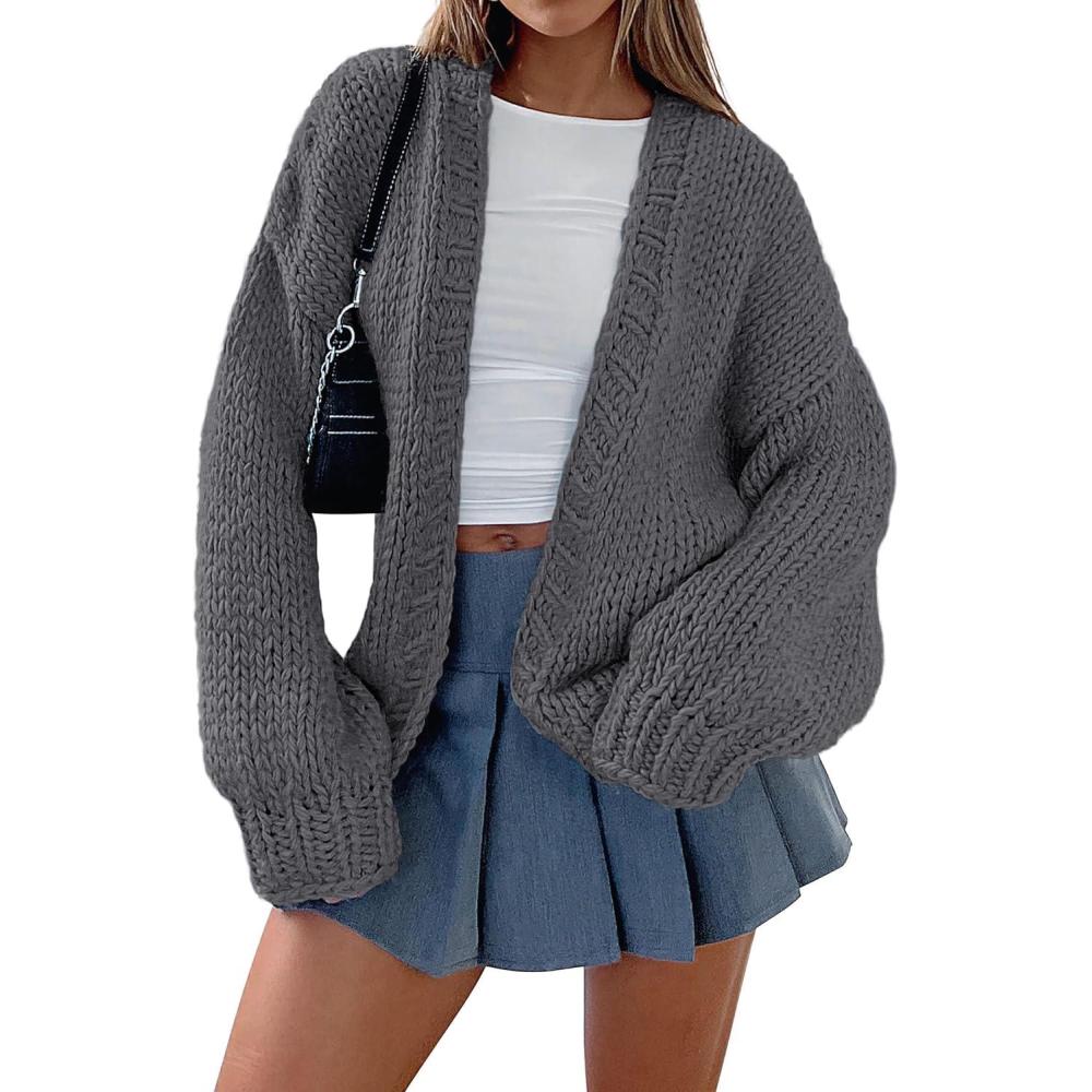 imagePRETTYGARDEN Cardigan Sweaters for Women Trendy Fall Fashion 2026 Long Sleeve Chunky Knit Cardigans Winter Clothing OutfitsDark Grey