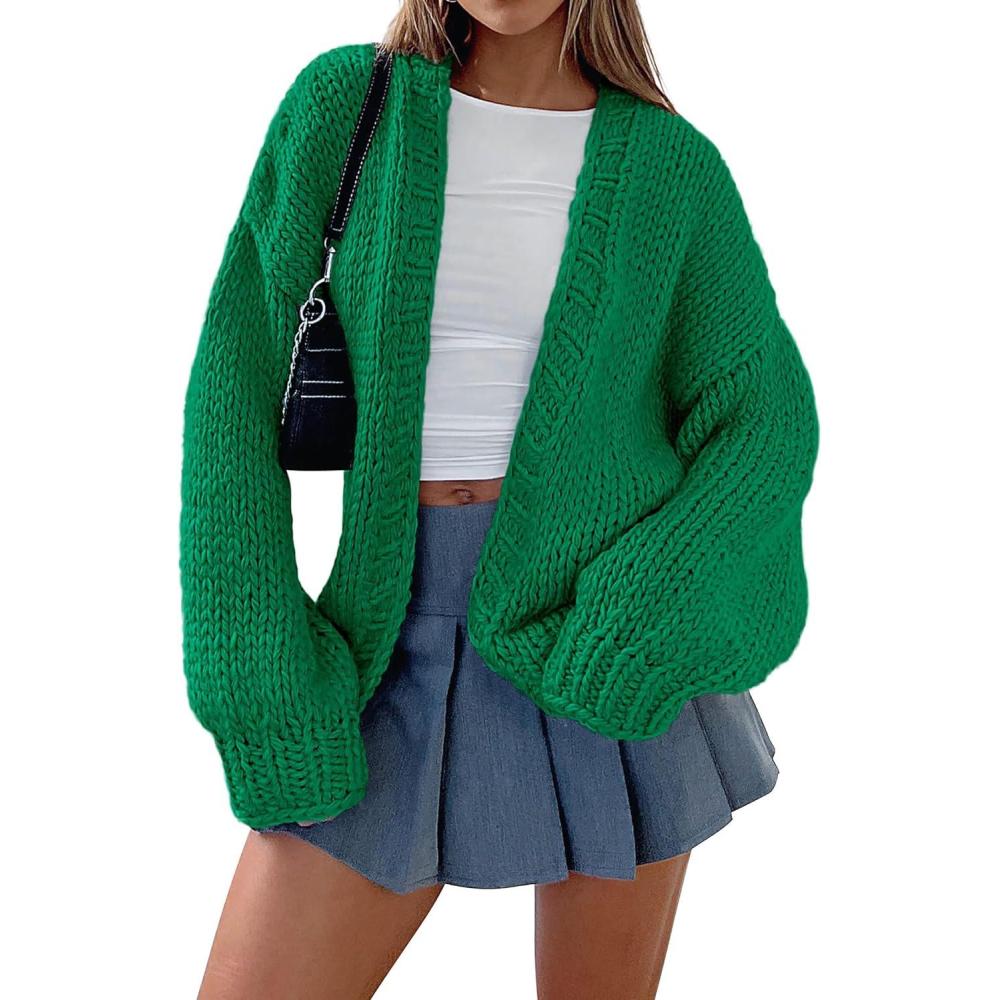 imagePRETTYGARDEN Cardigan Sweaters for Women Trendy Fall Fashion 2026 Long Sleeve Chunky Knit Cardigans Winter Clothing OutfitsGreen