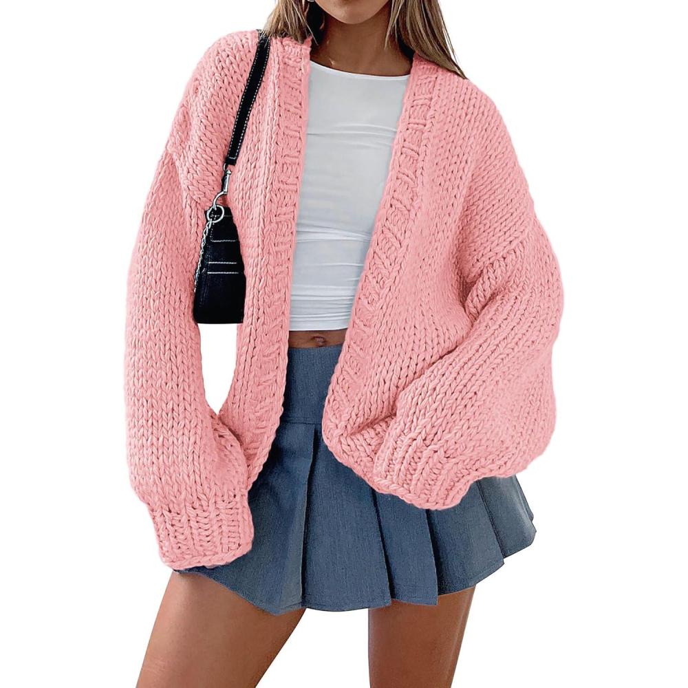 imagePRETTYGARDEN Cardigan Sweaters for Women Trendy Fall Fashion 2026 Long Sleeve Chunky Knit Cardigans Winter Clothing OutfitsPink