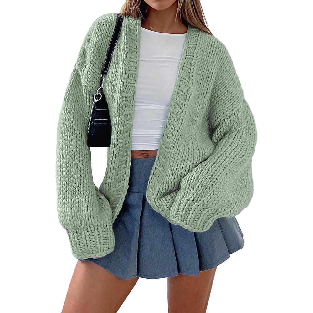 imagePRETTYGARDEN Cardigan Sweaters for Women Trendy Fall Fashion 2026 Long Sleeve Chunky Knit Cardigans Winter Clothing OutfitsSage Green
