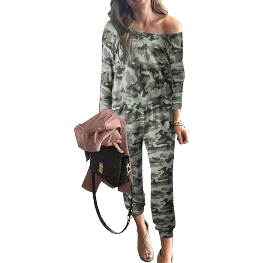 imagePRETTYGARDEN Jumpsuits for Women Casual 2026 Fall Long Sleeve Off Shoulder Rompers One Piece Travel Outfits Fashion ClothingCamo