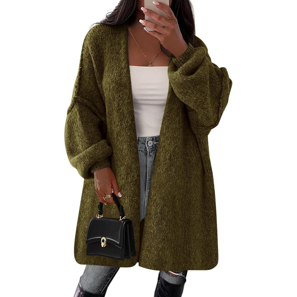 imagePRETTYGARDEN Long Cardigan Sweaters for Women Trendy Fall 2026 Oversized Knit Sweater Jacket Coats Winter Fashion ClothingArmy Green