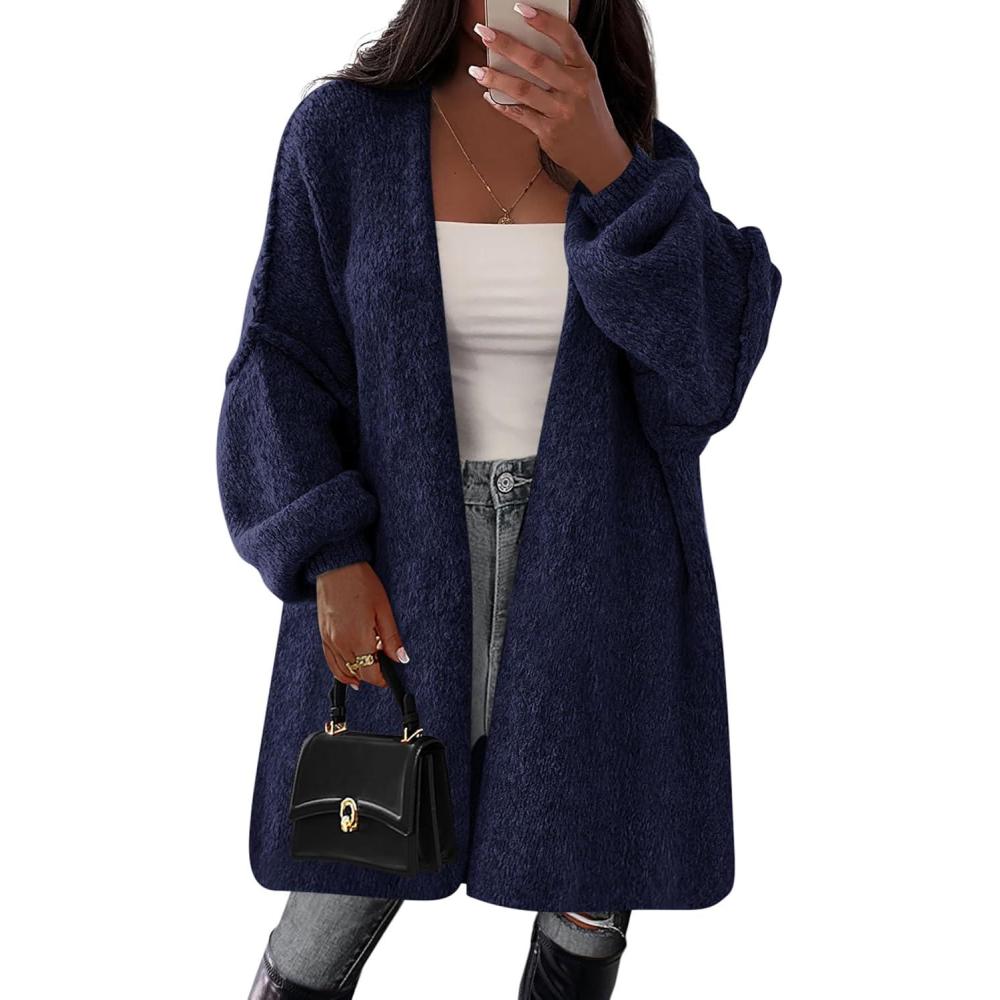imagePRETTYGARDEN Long Cardigan Sweaters for Women Trendy Fall 2026 Oversized Knit Sweater Jacket Coats Winter Fashion ClothingDark Royal Blue