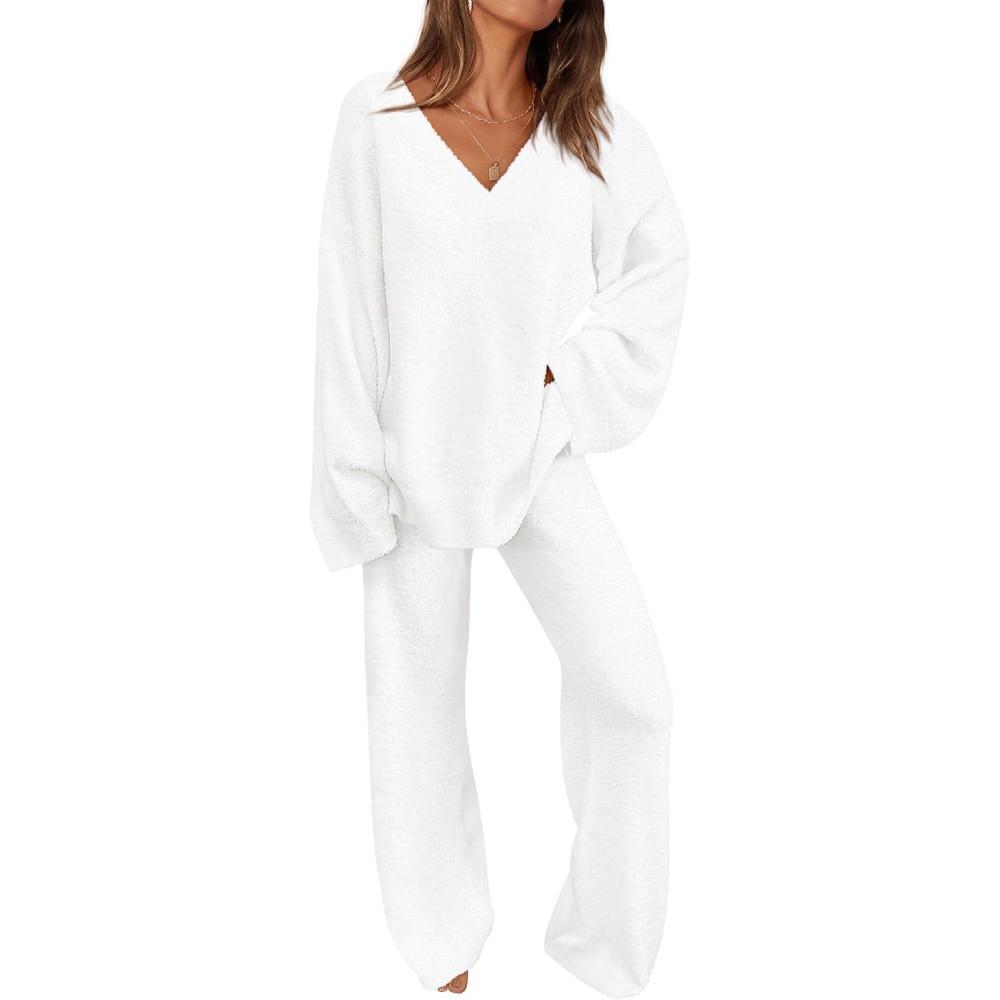 imagePRETTYGARDEN Lounge Sets for Women Two Piece Sweaters Pajama Set Fall Fashion 2026 Loungewear Outfits Matching Winter ClothesWhite