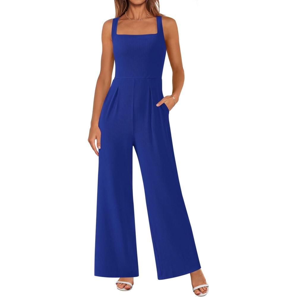 imagePRETTYGARDEN Summer Sleeveless Jumpsuits for Women Dressy Square Neck Wide Leg Pants Knit One Piece Rompers Fashion ClothingBlue