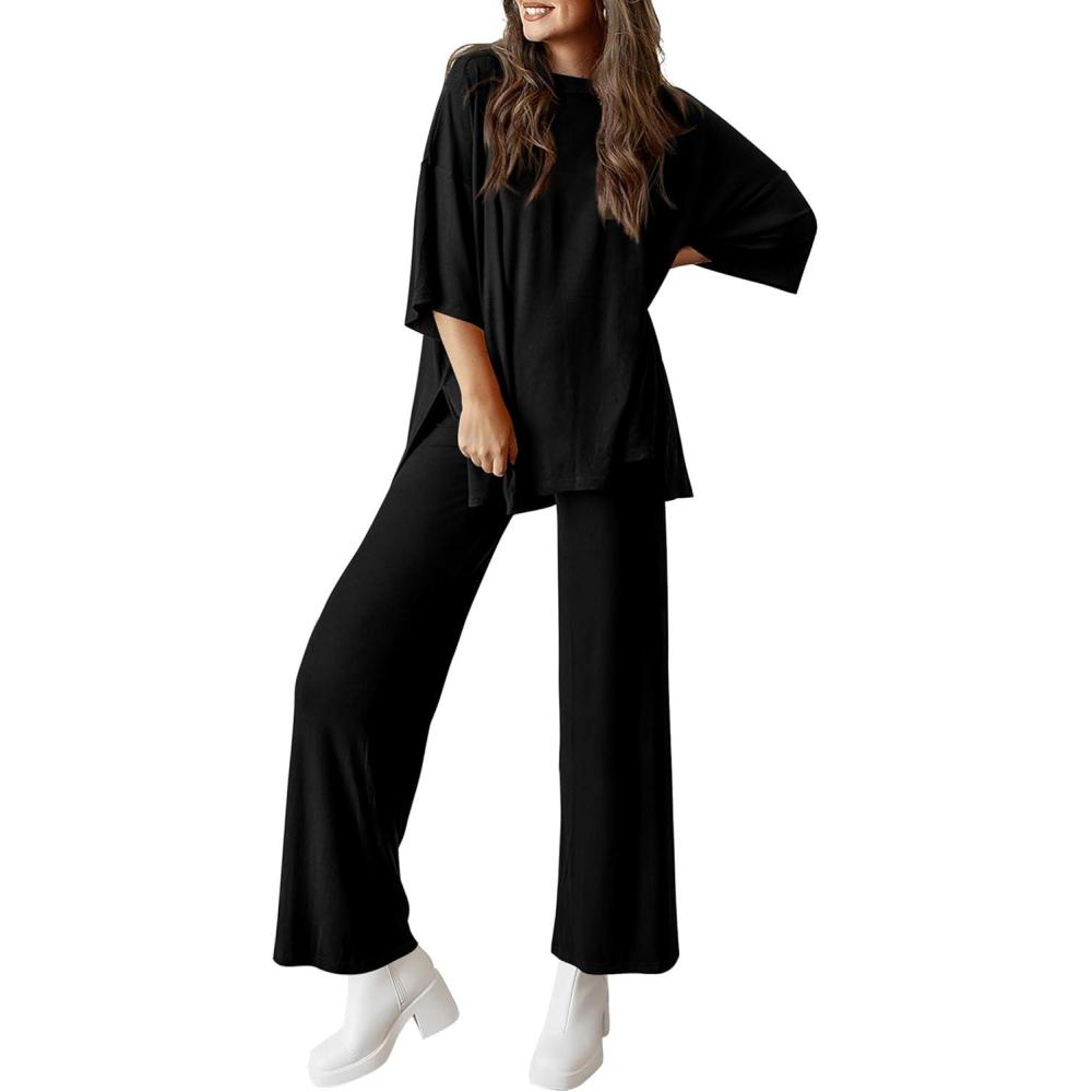 imagePRETTYGARDEN Two Piece Sets for Women Summer Fashion Lounge Matching Set 2026 Spring Travel Vacation Airport Outfits ClothingBlack