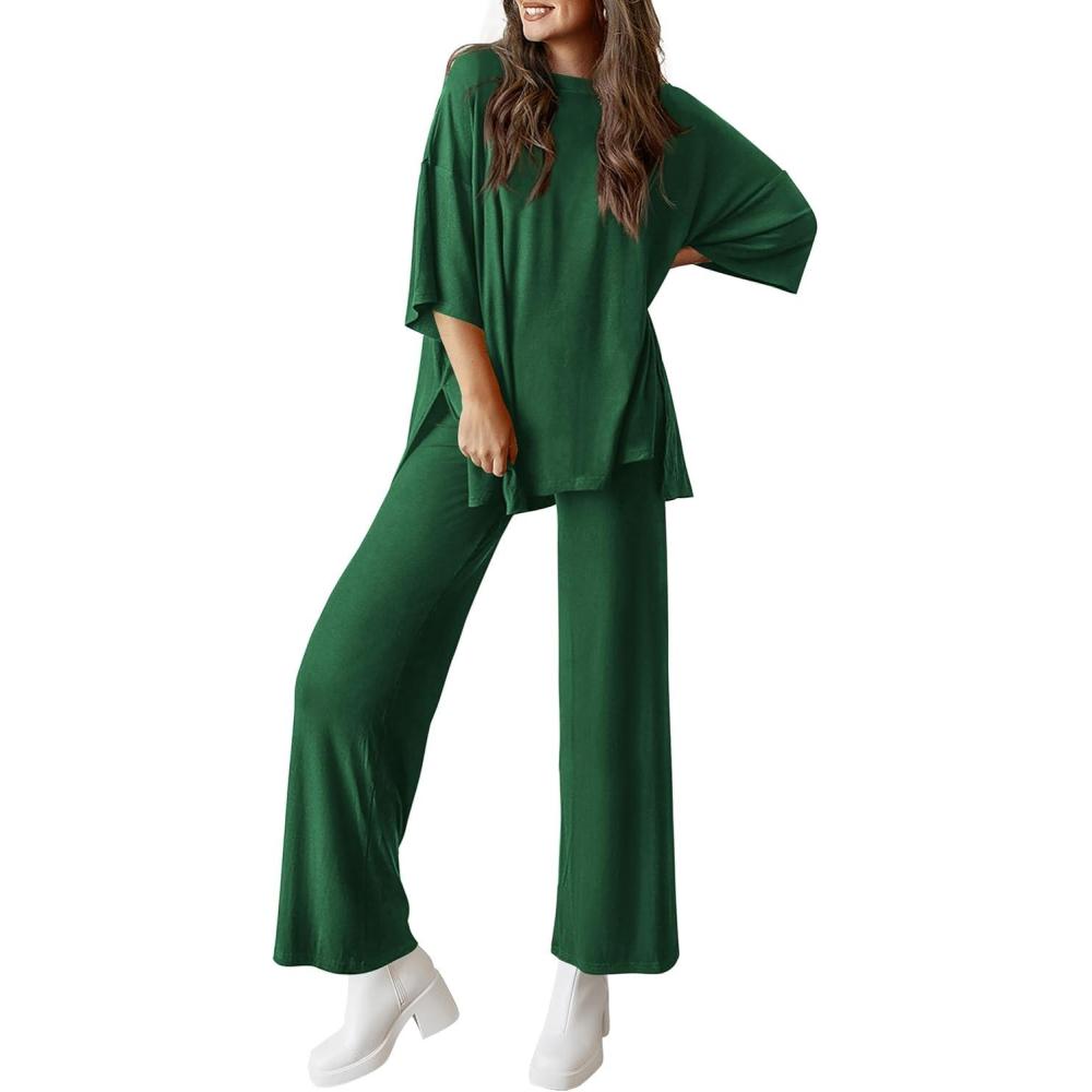 imagePRETTYGARDEN Two Piece Sets for Women Summer Fashion Lounge Matching Set 2026 Spring Travel Vacation Airport Outfits ClothingDark Green